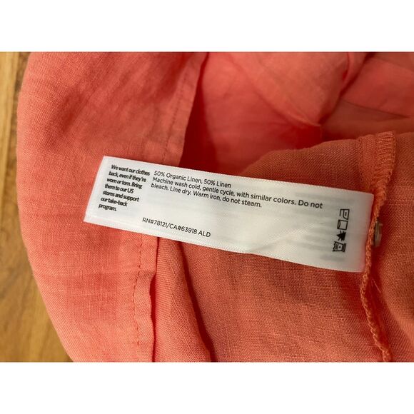 Eileen Fisher Women's M Orange Button-Up 100% Linen Tunic Shirt Mandarin Collar - Picture 4 of 7